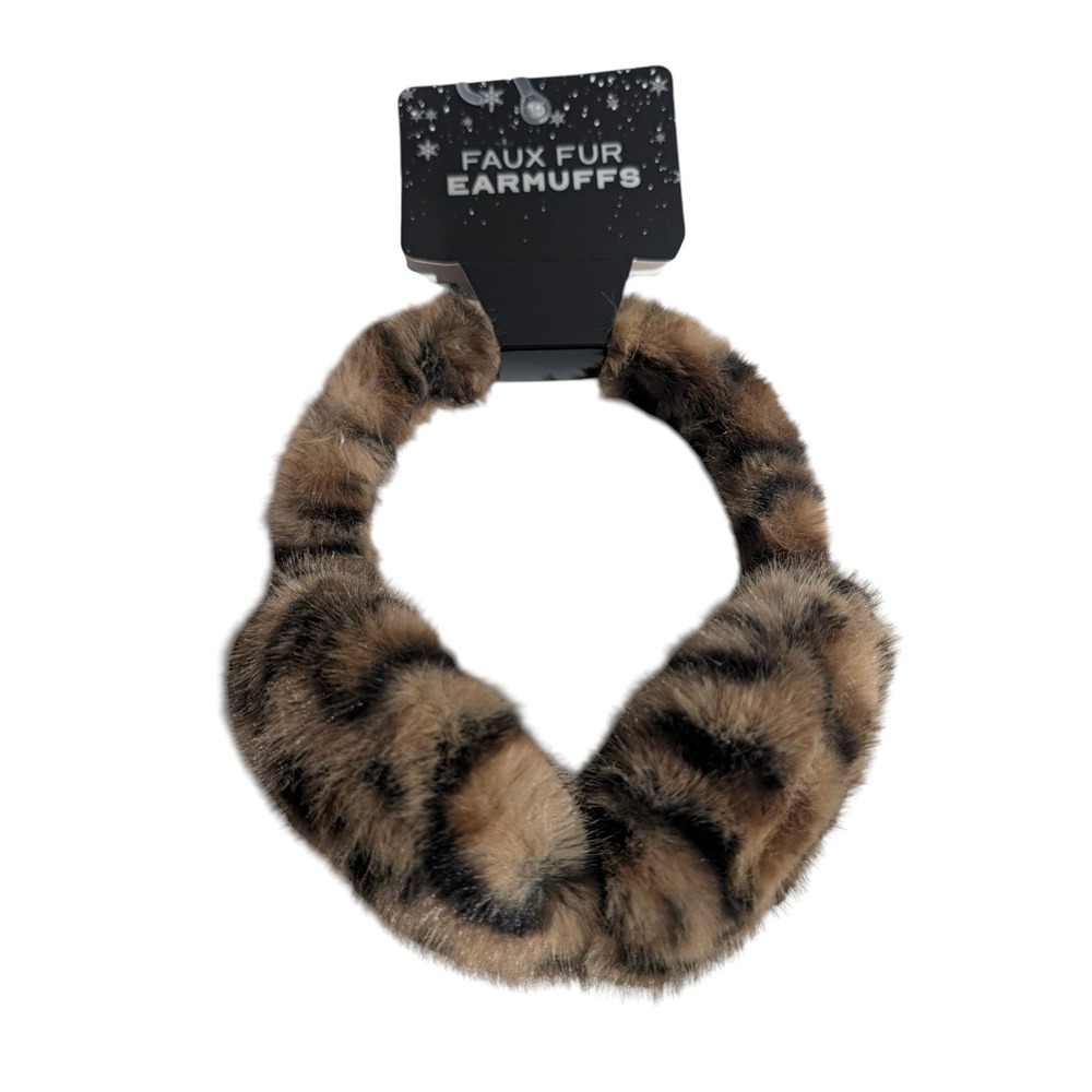 New Leopard Print Faux Fur Earmuffs Brown Black Animal Print Winter Ear Warmers